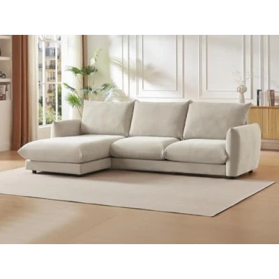 Afbeelding van Vente unique Hoekbank met hoek links van beige stof RUNILIO L 274 cm x H 85 D 160