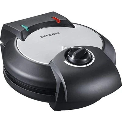 Afbeelding van SEVERIN wafelmachine 1300 W, met antiaanbaklaag voor luchtige en knapperige Noorse wafels, hart in compact design, zwart/roestvrijstaal, WA 2103
