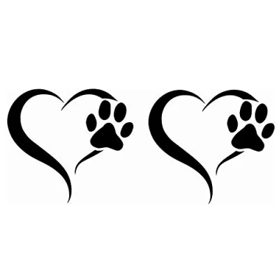 Afbeelding van Finest Folia Set van 2 poten en hart stickers 10 x 11 cm Hond kat Voor auto, motorfiets, muur, laptop, meubels Hondenpoot motief K017 zwart glanzend