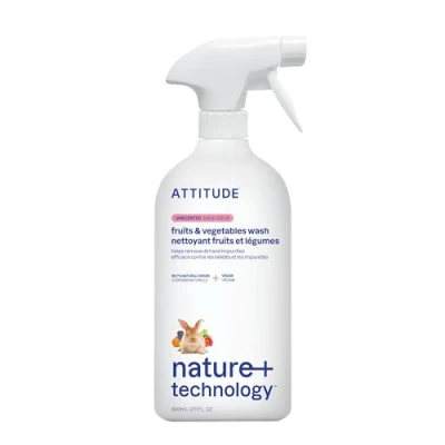 Afbeelding van ATTITUDE Groente en fruitreiniger, plantaardige minerale ingrediënten, veganistisch, ongeparfumeerd, 800 ml