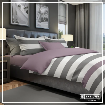 Afbeelding van The One Dekbedovertrek 240 x 220 cm Stripe Dark Grey / Plum