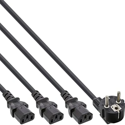 Image de InLine Y cable Câble d&#039;alimentation power CEE 7/7 pour IEC 60320 C13 3 m noir
