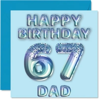 Afbeelding van Verjaardagskaart voor papa 67 jaar, blauwe glitterballonnen, verjaardagskaarten jaar van zoon, dochter, 145 mm x