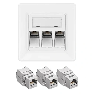 Afbeelding van kwmobile 3 keystone adapters voor CAT6A kabels Inclusief poort wandcontactdoos Met RJ45 afgeschermde metalen behuizing