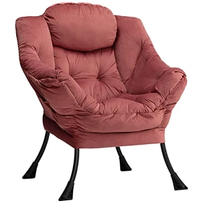 Afbeelding van HollyHOME relaxstoel woonkamer fluwelen fauteuil accentstoel, leesstoel, slaapkamerstoel, Scandinavische stoel van staal, baksteenrood