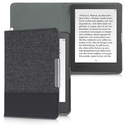 Afbeelding van kwmobile hoes geschikt Voor Kobo Aura Edition 1 Canvas beschermhoes in antraciet / zwart e reader