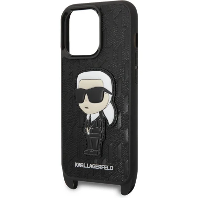 Afbeelding van iPhone 14 Pro Backcase Karl Lagerfeld Effen Zwart Kunstleer