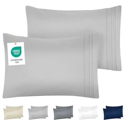 Afbeelding van Dreamzie Kussensloop, 40 x 70 cm, van geborstelde microvezel, Oeko Tex gecertificeerd, zachte kussensloop met geborduurde motieven, grijs, 2 stuks