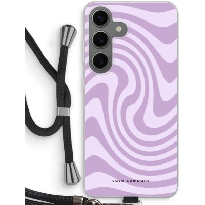 Afbeelding van Case Company® hoesje met Koord geschikt voor Samsung Galaxy S24 Swirl Paars Telefoonhoesje Zwart Bescherming aan alle Kanten en Over de Schermrand
