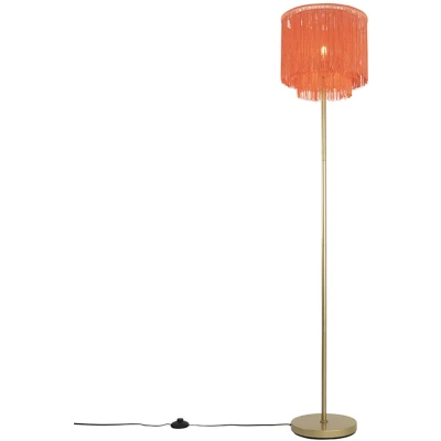 Afbeelding van QAZQA Oosterse vloerlamp goud roze kap met franjes Franxa