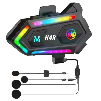 Afbeelding van Moman H4R Koptelefoon met RGB licht voor motorhelm, één persoon, draadloos, 5.3, 16 lichteffecten, waterdicht, het aansluiten van 2 telefoons