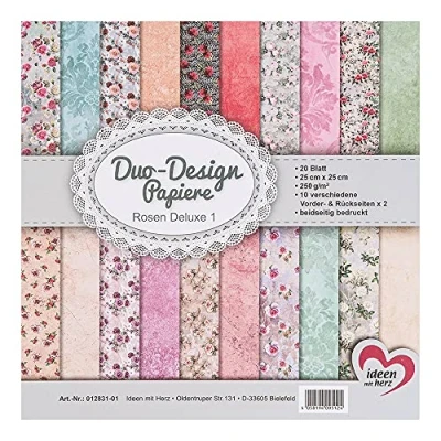 Afbeelding van Ideen mit Herz 20 vellen Duo Design papier, 25 x cm, 250 g/m², aan beide zijden bedrukt, designpapier, ideaal voor scrapbooking, knutselen, Rozendeluxe 01