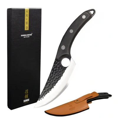 Afbeelding van Hammered RVS Gladiator Series Universeel Koksmes met holster bruin