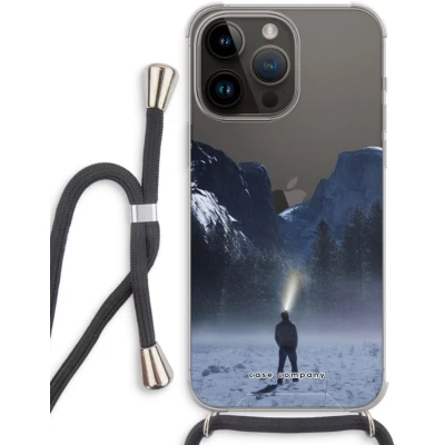 Afbeelding van Case Company® hoesje met Koord geschikt voor iPhone 14 Pro Max Wanderlust Telefoonhoesje Zwart Extra Bescherming aan alle Kanten en Over de Schermrand