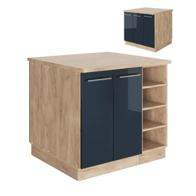 Afbeelding van Vicco Keukeneiland Fame Line, Donkerblauw hoogglans/gouden eik, 90 cm zonder werkblad