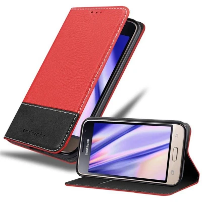 Afbeelding van Cadorabo Hoesje geschikt voor Samsung Galaxy J1 2016 in ROOD ZWART Beschermhoes met magnetische sluiting, standfunctie en kaartvakje Book Case Cover Etui
