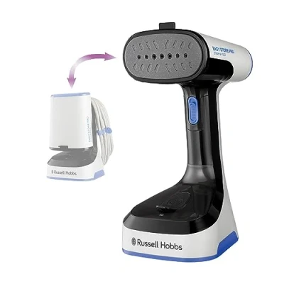 Image de Russell Hobbs Défroisseur vapeur [Pliable &amp; antibactérien] Steam Genie Easy Store (puissant 1500 W, assainit, chauffe rapide, réservoir 150ml, embout tissus, idéal pour voyage) Fer à repasser 26740 56