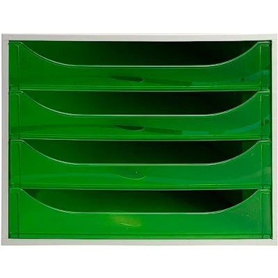 Afbeelding van EXACOMPTA Eco archiefmodule met 4 laden, grijs, groen, transparant, 28,4 x 23,4 34,8 cm