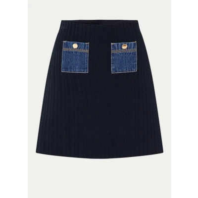Afbeelding van Sandro dames Ribgebreide minirok met sierknopen in de kleur Donkerblauw, maat: 42