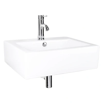 Afbeelding van Differnz Rhea Wastafelset Wasbak Keramiek Wit Gebogen Kraan Chroom Standaard Greep 52 x 41 15 cm