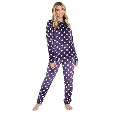 Afbeelding van CityComfort Pyjama voor dames, pyjamaset met stippen, paars, L, Paars.