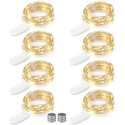 Afbeelding van Led lichtsnoer op batterijen, 8 stuks, 2 m, 20 leds, micro zilver, werkt voor Kerstmis, bruiloft, party, slaapkamer, tafeldecoratie, stuks