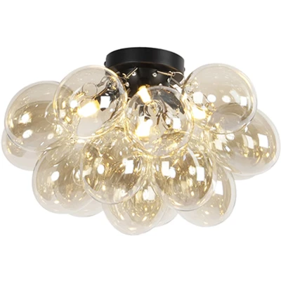 Afbeelding van QAZQA Design plafondlamp zwart met amber glas 4 lichts Uvas