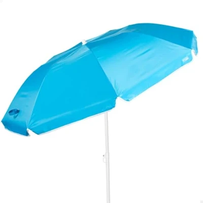 Afbeelding van AKTIVE 62323 Strandparasol, UV50 bescherming, kantelbaar en in hoogte verstelbaar, stalen mast, polyesterweefsel, met zilveren coating, 8 baleinen, draagtas handgreep, 180 cm, blauw, Blauw