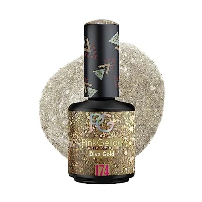 Afbeelding van Pink Gellac Gel Nagellak Glitter Finish 174 Diva Gold 15 ml