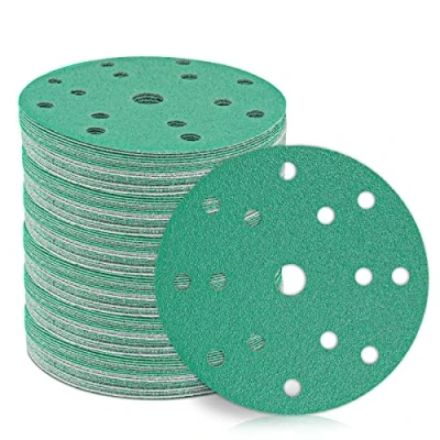 Afbeelding van STEBRUAM 50 x 6“ 15 gaatsschuurschijven 60/80/120/180/400 korrel (10 van elk) voor zwaar werk met steun schuurpapier vlakschuurmachine