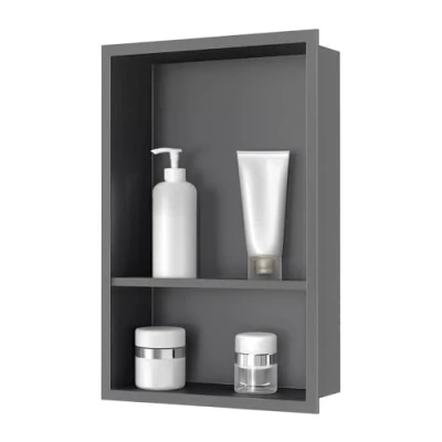 Afbeelding van sunrik Badkamernis, wandnis voor douche, roestvrij staal, dubbele laag, inbouwdouchenis, 30 x 60 10 cm (40/20 cm), grijs
