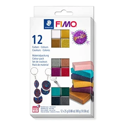 Image de STAEDTLER 8013 C12 4 FIMO Effect Pâte à modeler polymère durcissant au four Brillant, couleurs assorties (lot de 12 demi blocs 25 g)
