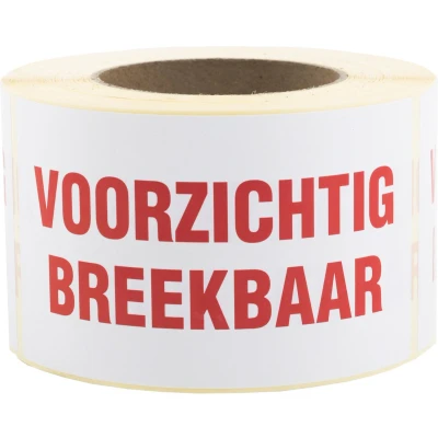 Afbeelding van Waarschuwings Etiket Breekbaar Wit/rood Witte Ondergrond Met Rode Opdruk (500 Stickers Per Rol)
