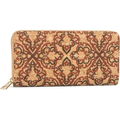 Afbeelding van styleBREAKER Damesportemonnee van kurk met kleurrijke motiefprint in etnische look, ritssluiting, Portemonnee 02040138, Roodbruin, één maat, portemonnee,