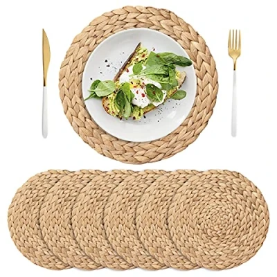 Afbeelding van IVAILEX Ronde placemat, antislip waterhyacint placemats, rieten grote handgeweven placemats (30 cm)