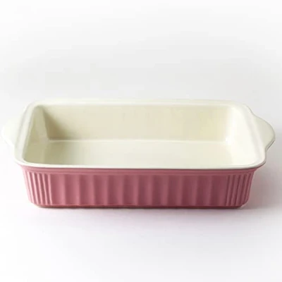 Afbeelding van Hanseküche grote braadpan voor 4 personen van hoogwaardig keramiek ideaal lasagne, stoofschotels of tiramisu, braadpan, ovenschaal, rechthoekige lasagneschaal (roze)