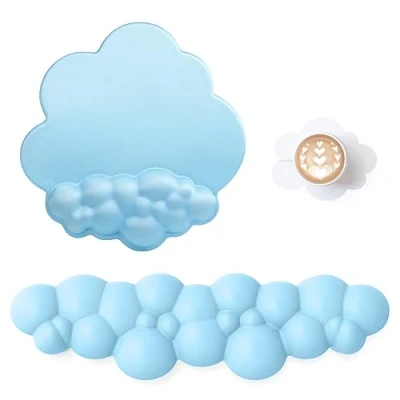 Afbeelding van Attack Shark Cloud polssteun, muismat met onderzetter, ergonomische polshouder voor toetsenbord, antislip basis, schattige kantooraccessoireset, blauw