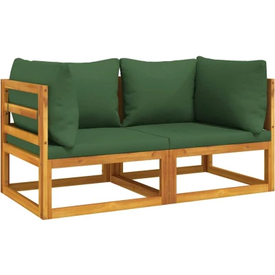 Afbeelding van Loungeset (modulair) Met Kussens Massief Acaciahout 1 / Groen Hoekbank (2 st)