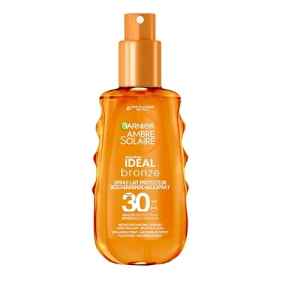 Image de Garnier Ambre Solaire Ideal Bronze Spray lait protecteur invisible SPF 30 protège contre les rayons UVB et UVA pour un effet bronzé 150 ml