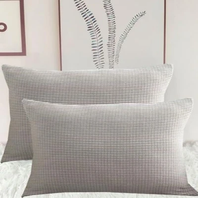 Afbeelding van Kussensloop, 50 x 70 cm, rekbaar, 2 stuks, van corduroy, voor bank, huis, woonkamer, slaapkamer, decoratie, lichtgrijs, stuks