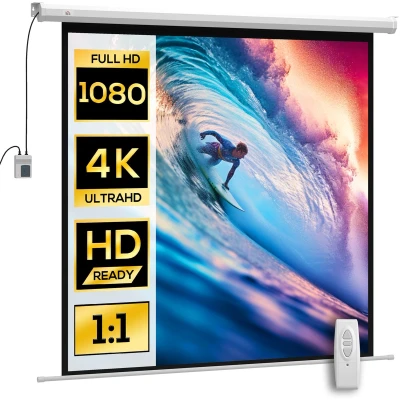 Afbeelding van HOMCOM 85 inch beamer, 1:1 4K HD gemotoriseerd en elektrisch projectiescherm, tv thuisbioscoop, wand of plafondmontage, bedieningspaneel afstandsbediening