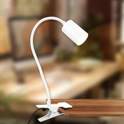 Afbeelding van B.K.Licht Bureaulamp met snoerschakelaar klemlamp warm witte lichtkleur draaibaarleeslamp 40x10x6,5 cm wit