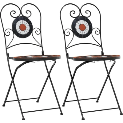 Afbeelding van Bistrostoelen 2 st inklapbaar keramiek terracottakleurig en wit