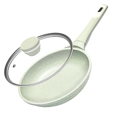 Afbeelding van Braadpan met antiaanbaklaag, 20 cm, deksel, 100% PFAS/PFOA vrij, geschikt voor alle warmtebronnen (inductie/gas/glaskeramiek), professionele ultra gladde coating, robuuste bakelieten handgreep