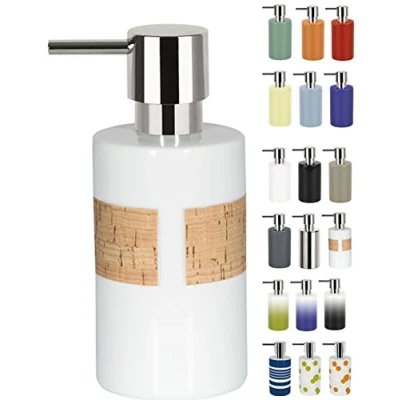 Afbeelding van Spirella Vloeibare zeepdispenser &quot;Tube&quot; porselein lotiondispenser met doseerder van verchroomd ABS, inhoud 300 ml (diameter x H): 7 16 cm wit/kurk