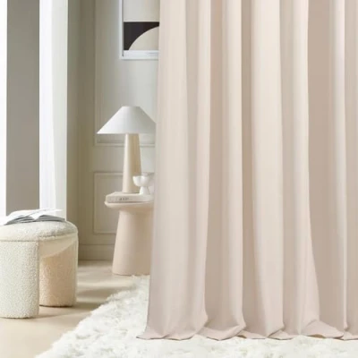 Image de ROOM99 Aura Rideau coulissant avec galon fronceur 180 x 280 cm (l H) Décoration moderne Pour salon, chambre à coucher Crème clair 1 pièce