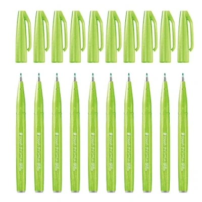 Afbeelding van Pentel Sign Pen SES15C 12 Penseelstift, vezelpunt, penseelpunt 10 lichtgroen