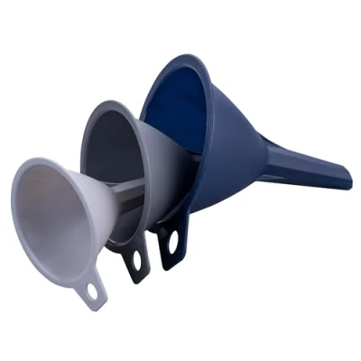 Afbeelding van Tasty Set van 3 kunststof trechters: nauwkeurig vullen flessen en containers perfect voor keuken dagelijks gebruik in grijs/blauw