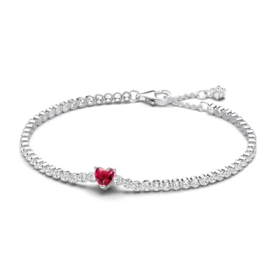 Afbeelding van Pandora Tennisarmband voor dames, rood hart, glinsterend, zilver, 590041C02, Sterling Gemengde stenen