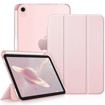 Afbeelding van FINTIE Beschermhoes compatibel met iPad Mini 6e generatie 2021 8,3 inch [Pencil opslag] Matte transparante beschermhoes, dun en licht, automatische slaap /wekfunctie, roségoud